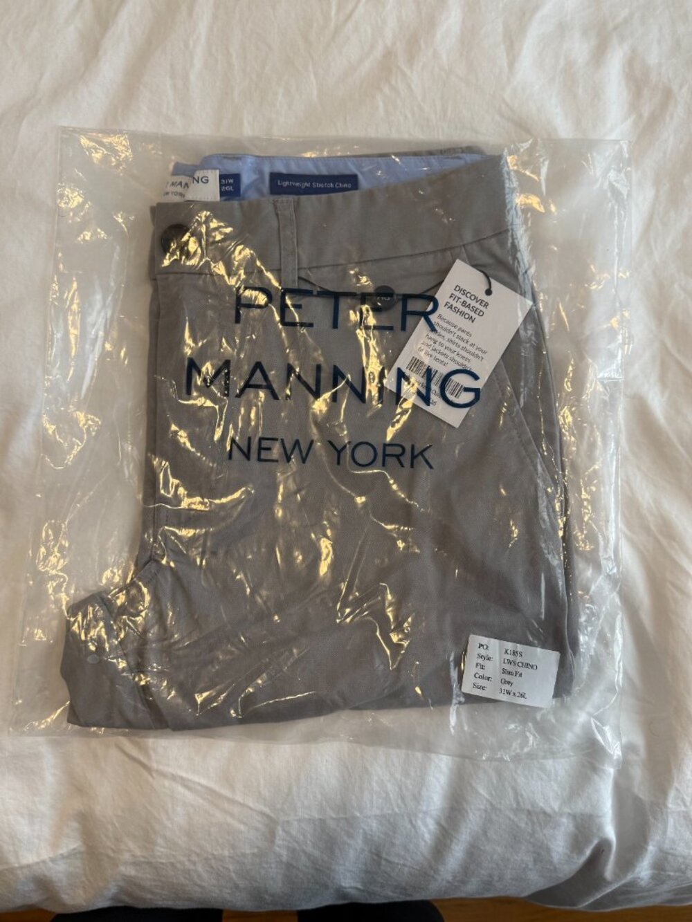 Peter Manning - Lightweight Stretch Chinos - Grey - Slim Fit - 31W/26L (NWT)